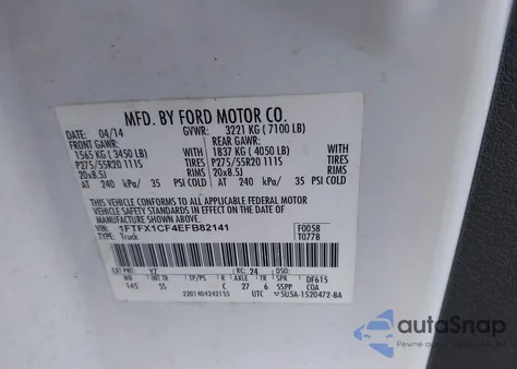 2014 Ford F-150 Stx из США, поврежденный, VIN 1FTFX1CF4EFB82141